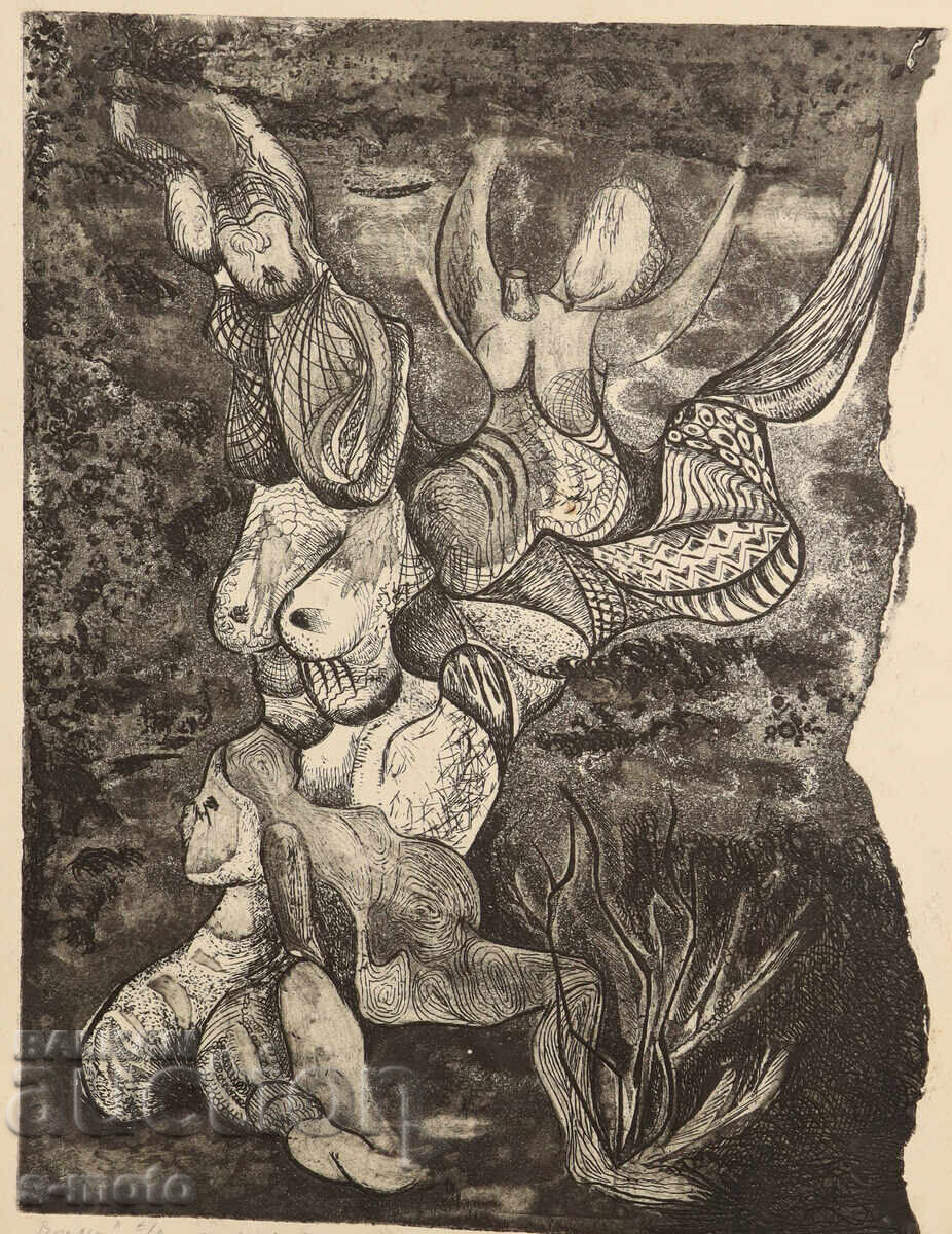 Γραφικά, μικτές τεχνικές, αφηρημένη σύνθεση, γυμνό σώμα