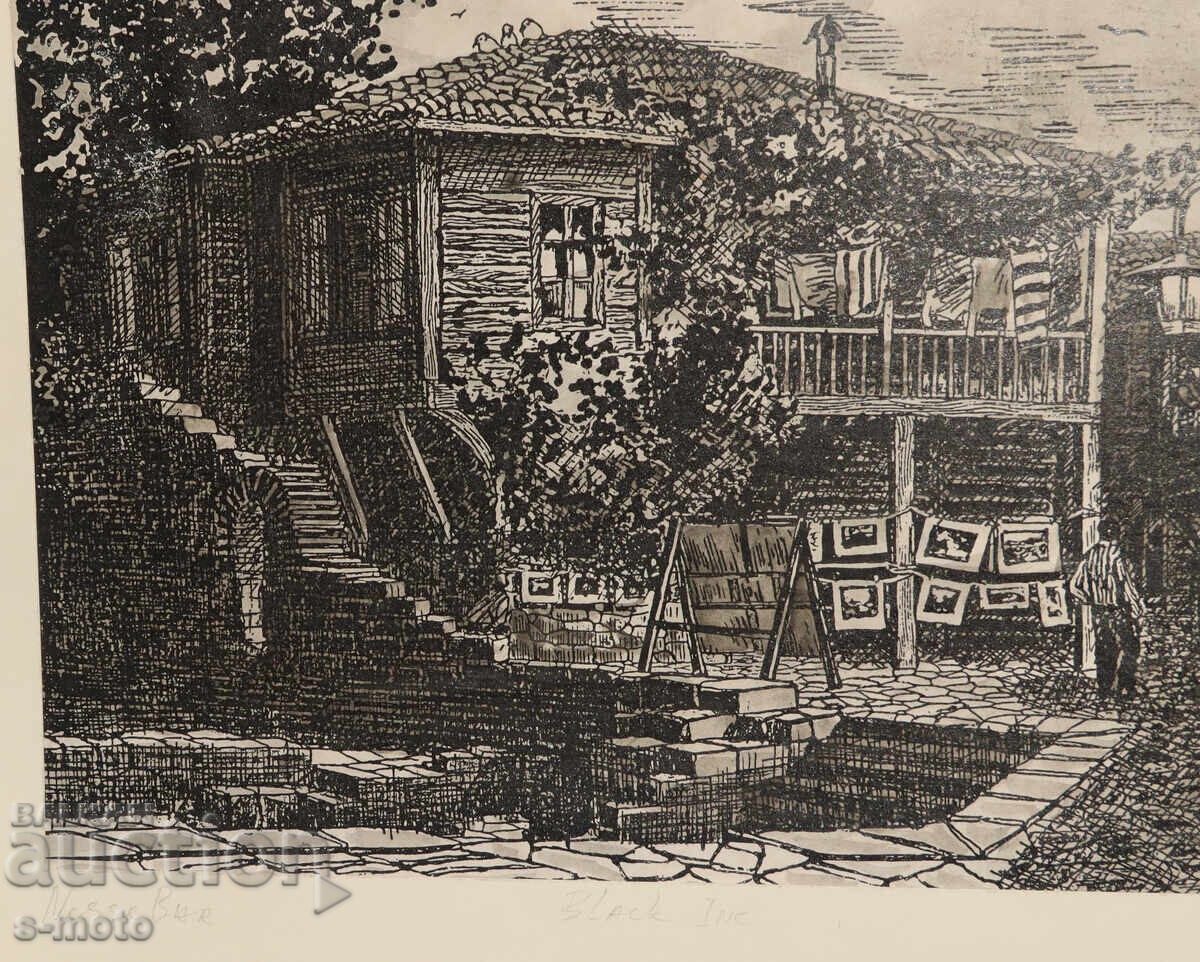 Стефан Кръстанов , Графика, туш , "Несебър"1991г. - 5