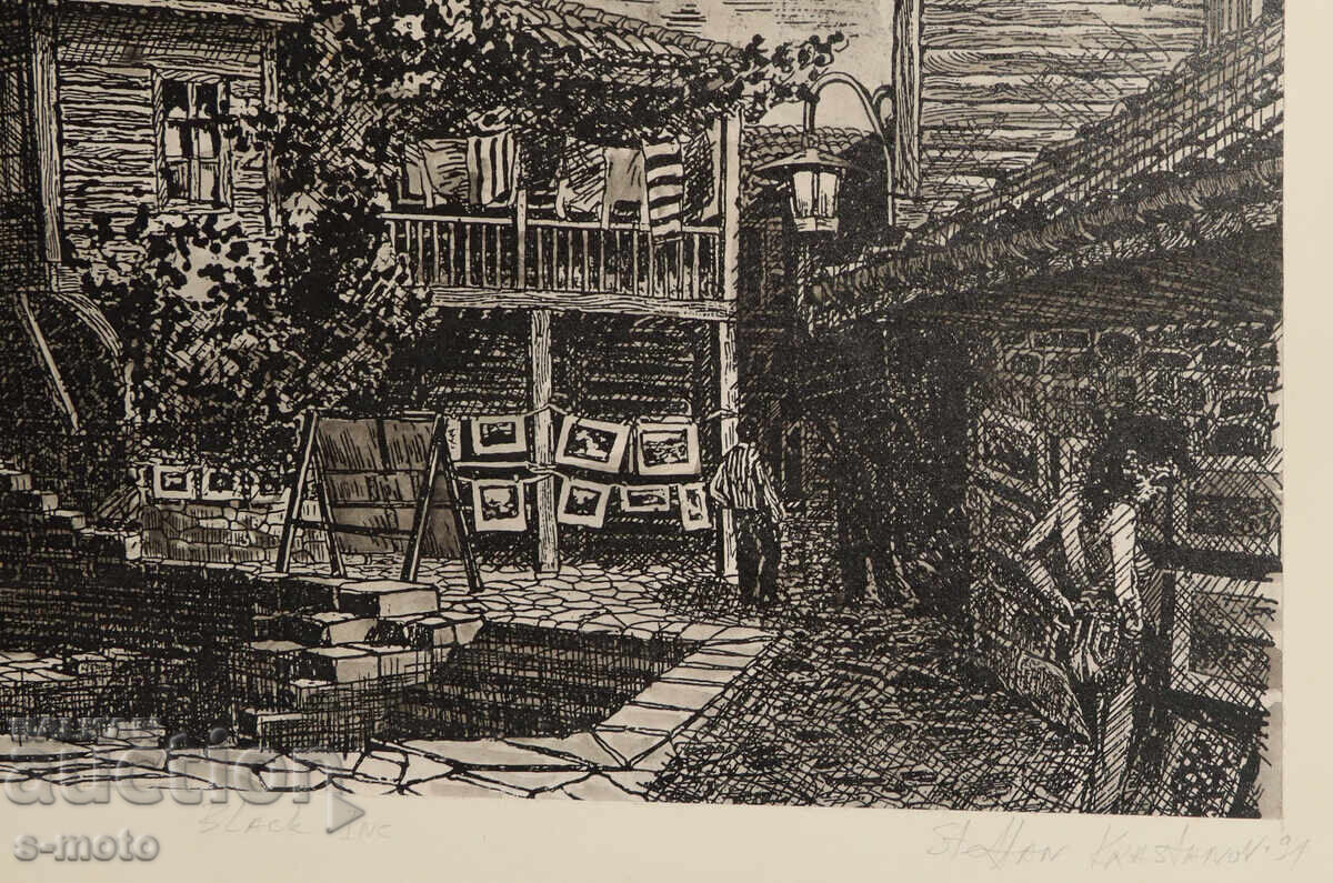 Стефан Кръстанов , Графика, туш , "Несебър"1991г. - 6