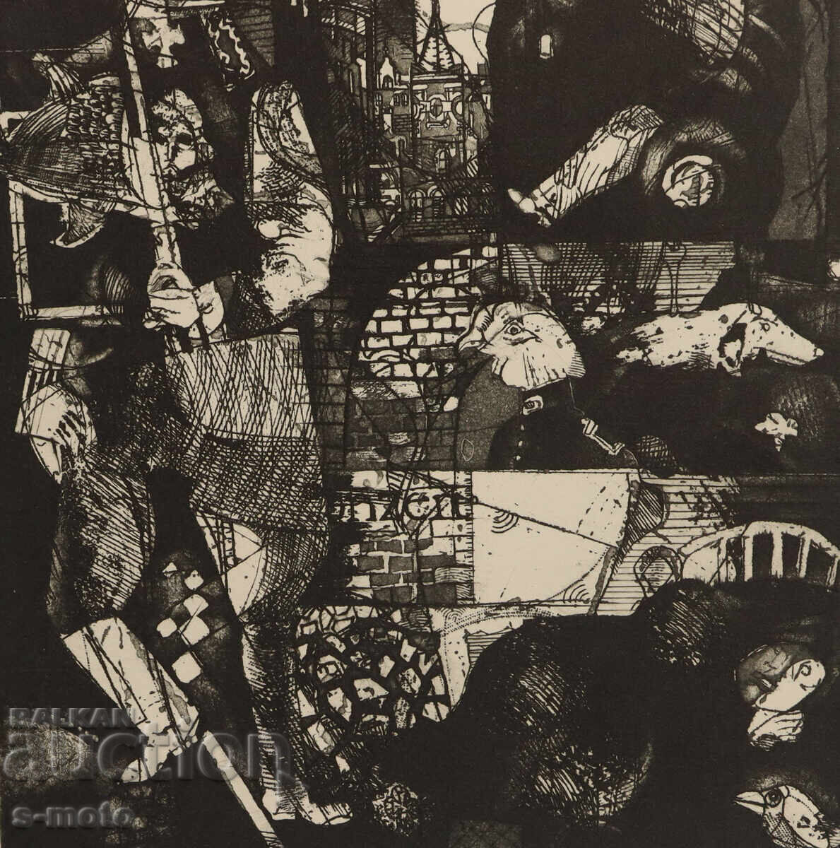 Γραφικά, ξηρή χάραξη, αφηρημένη σύνθεση 1985 - 6