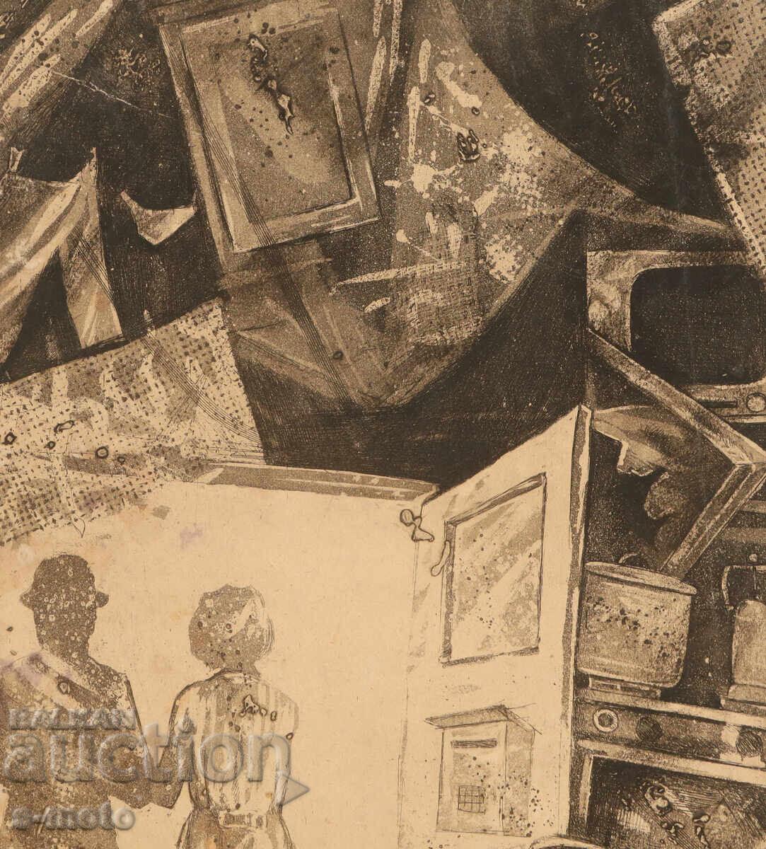 Livrarea Litografie, tehnică mixtă, compoziție abstractă