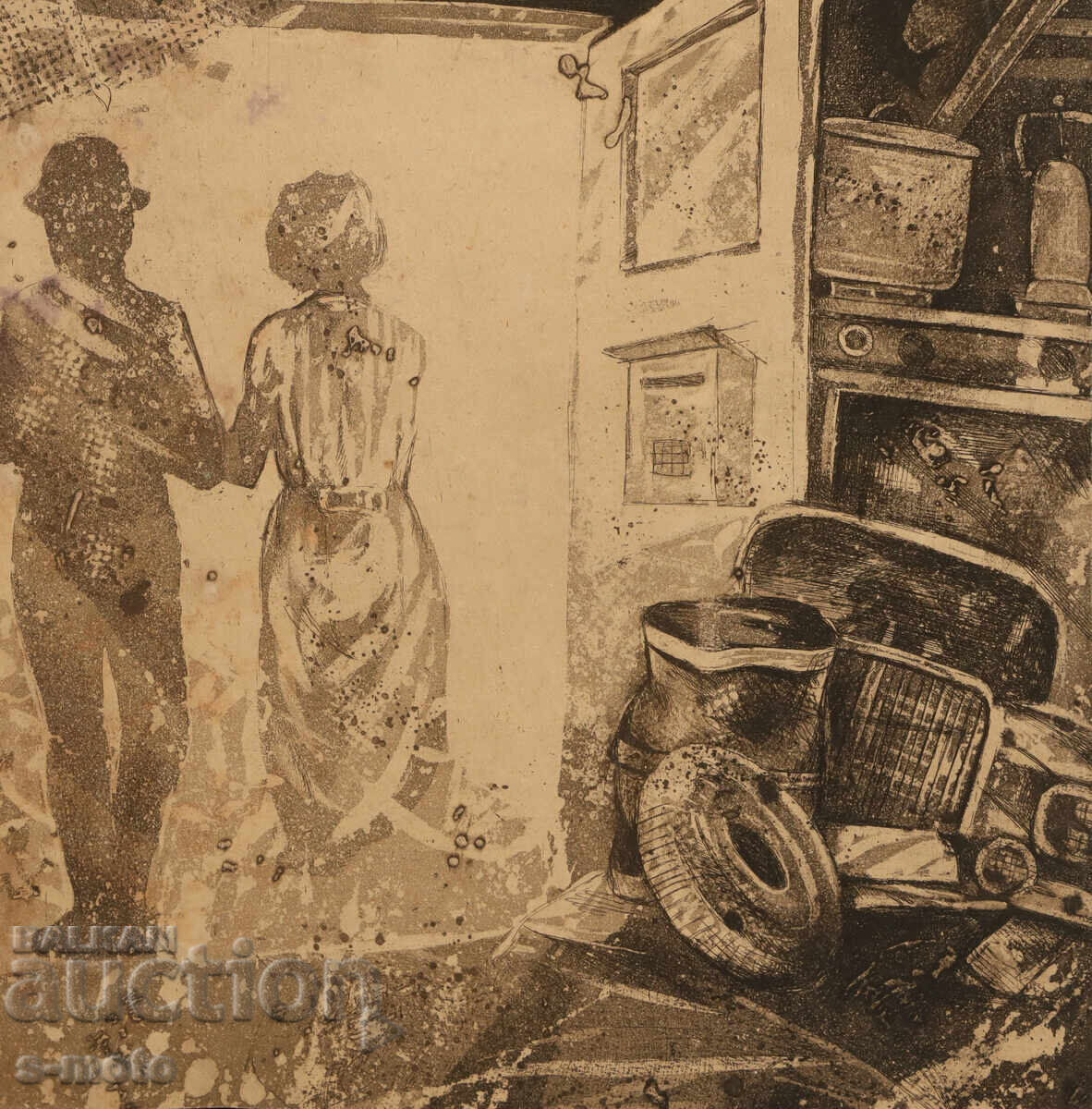 Litografie, tehnică mixtă, compoziție abstractă - 6