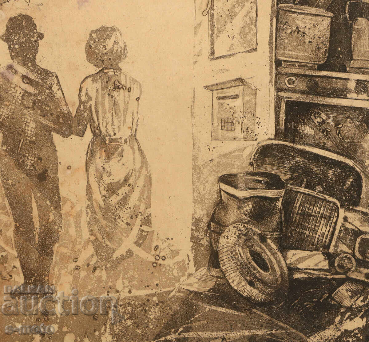 Litografie, tehnică mixtă, compoziție abstractă - 7