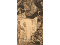 Lithograph, mixed media, abstract composition