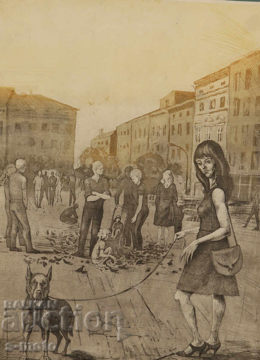 Λιθογραφία, χαρτί, αστικό τοπίο με τιμή 200.00 BGN | € 102.26