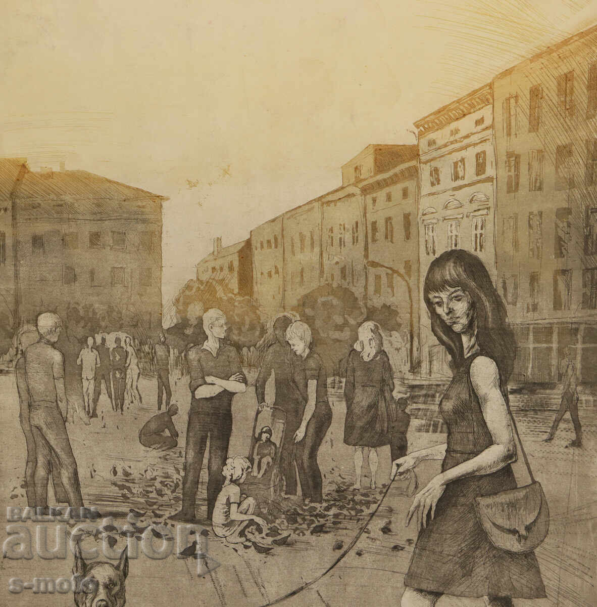 Παράδοση Λιθογραφία, χαρτί, αστικό τοπίο