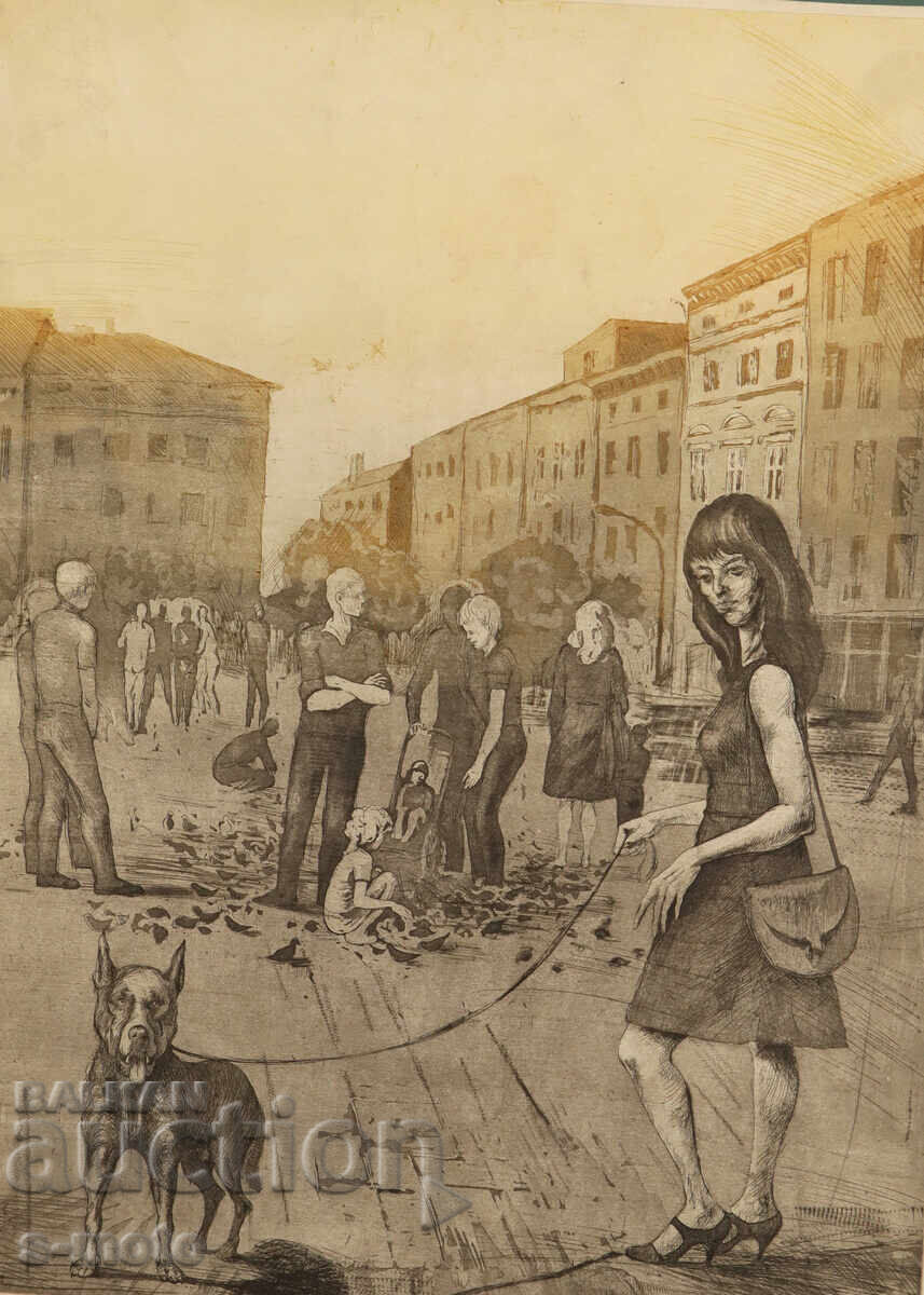 Λιθογραφία, χαρτί, αστικό τοπίο