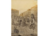 Λιθογραφία, χαρτί, αστικό τοπίο