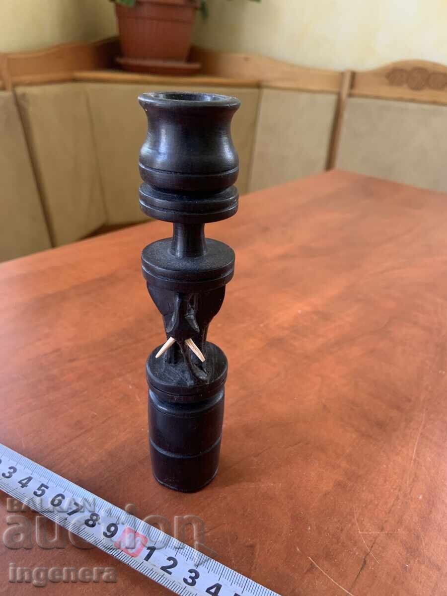 CANDLE HOLDER WOOD CARVING FIGURE ELEPHANT ART