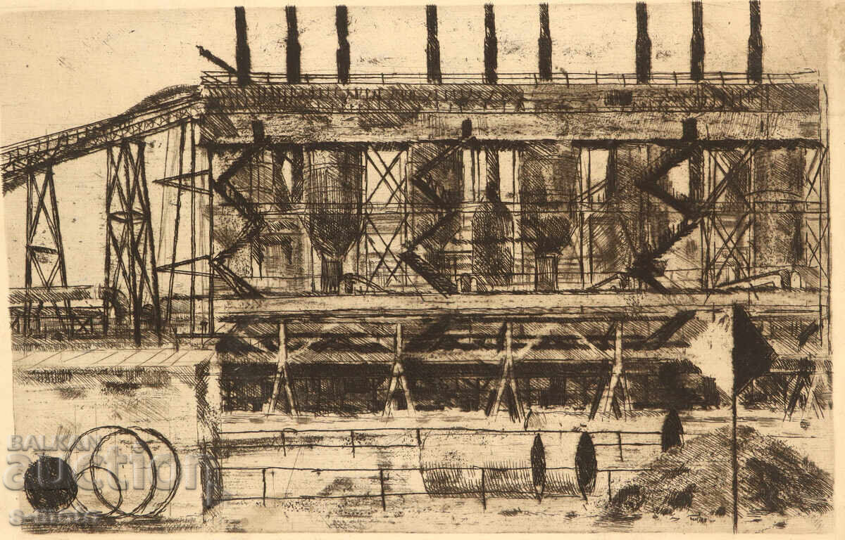 Γραφικά, ξηρή χάραξη, βιομηχανικό τοπίο