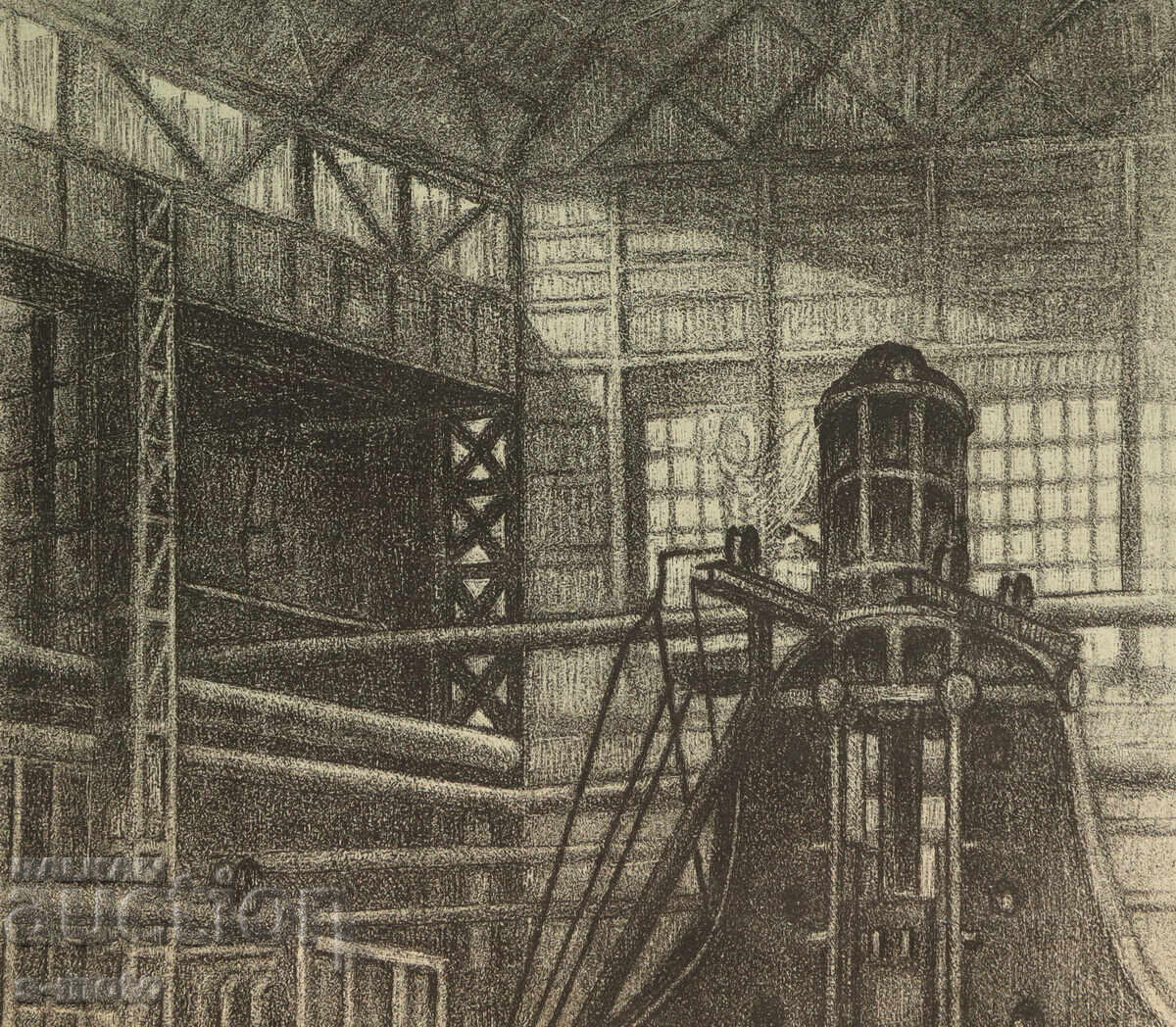 Delivery of Graphics, lithograph, industrial landscape