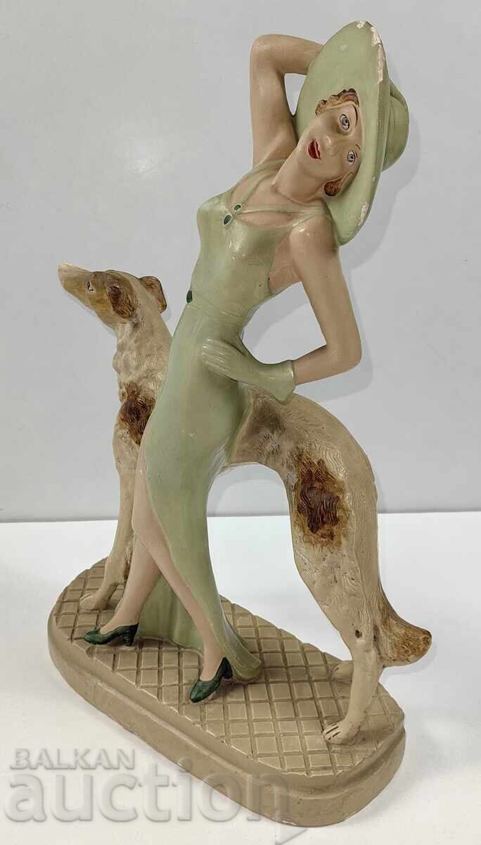 1930s LADY DOG LARGE GYPSUM COMPOSITION FIGURE STATUETTE with price 117.00 BGN | € 59.82 1930s LADY DOG LARGE GYPSUM COMPOSITION FIGURE STATUETTE with price 117.00 BGN | € 59.82