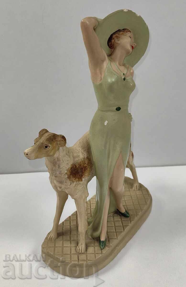 Auction 1930s LADY DOG LARGE GYPSUM COMPOSITION FIGURE STATUETTE Auction 1930s LADY DOG LARGE GYPSUM COMPOSITION FIGURE STATUETTE