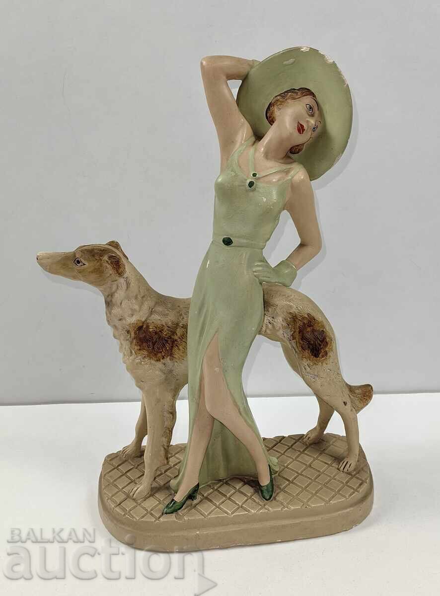 1930s LADY DOG LARGE GYPSUM COMPOSITION FIGURE STATUETTE 1930s LADY DOG LARGE GYPSUM COMPOSITION FIGURE STATUETTE