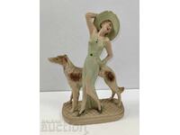 1930s LADY DOG LARGE GYPSUM COMPOSITION FIGURE STATUETTE