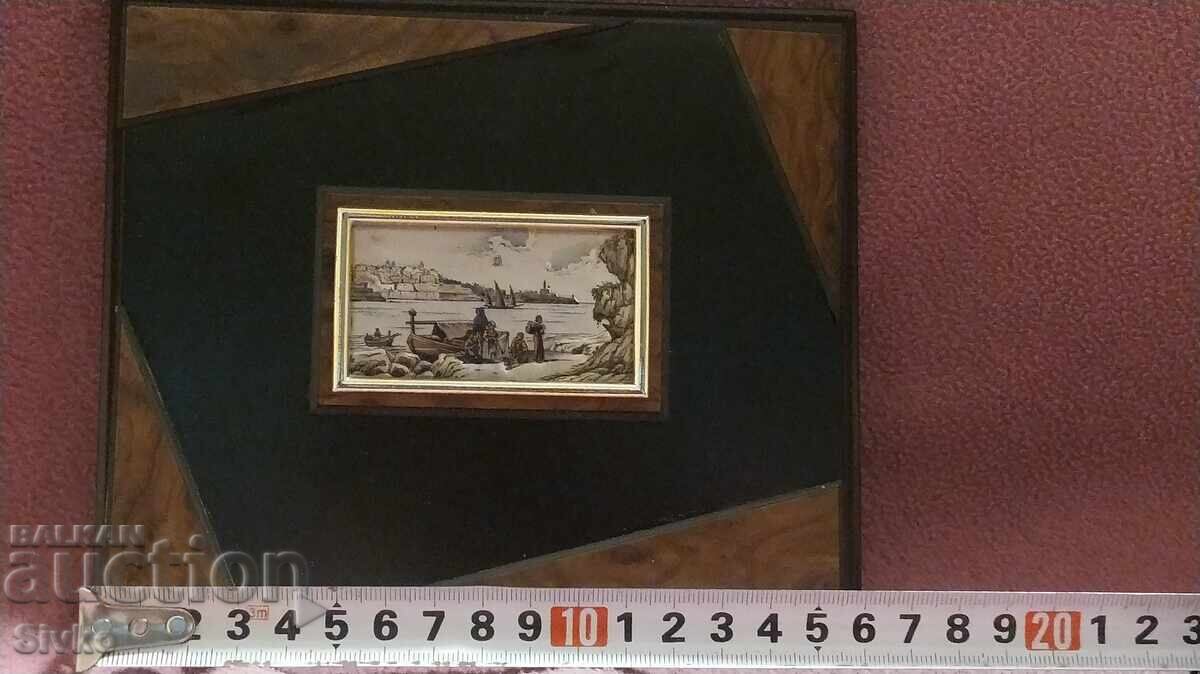 Аукцион Картина върху сребро, интересна рамка, сертификат