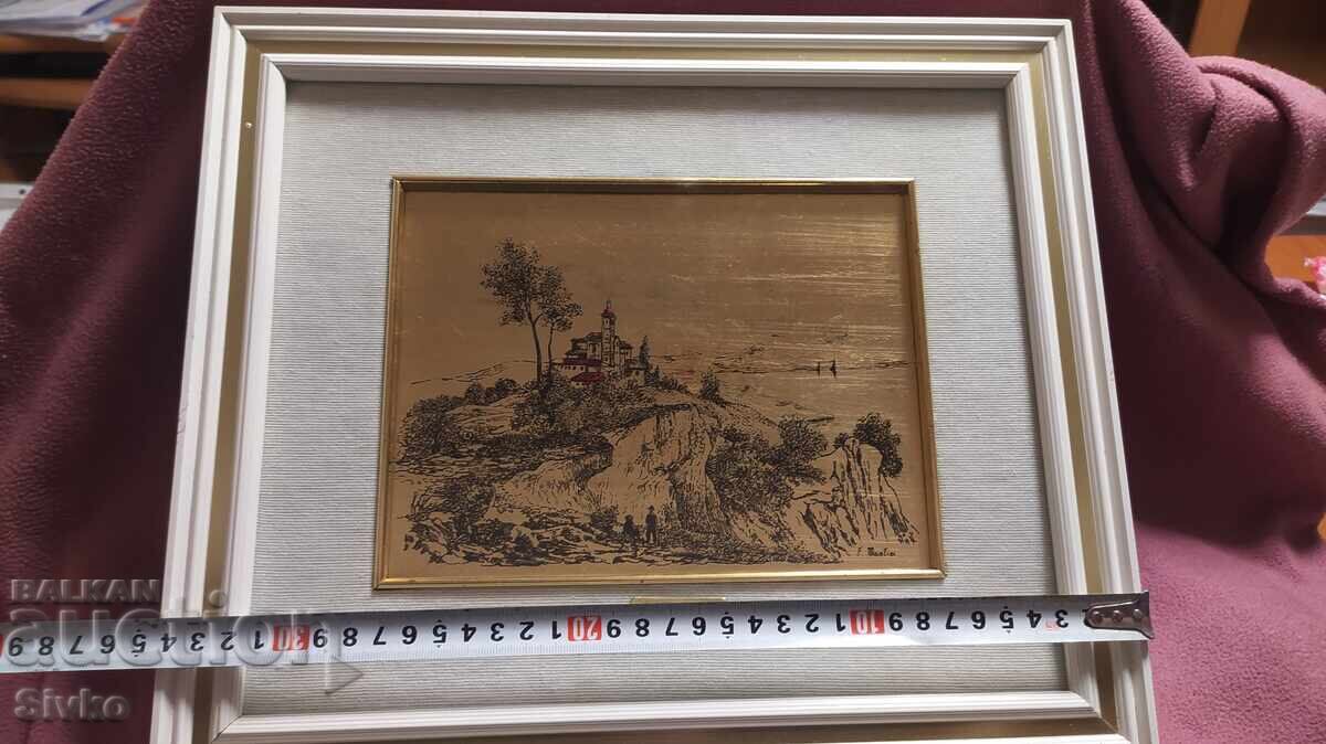 Μεγάλος πίνακας σε χρυσό με κορνίζα, τοπίο με τιμή 119.99 BGN | € 61.35