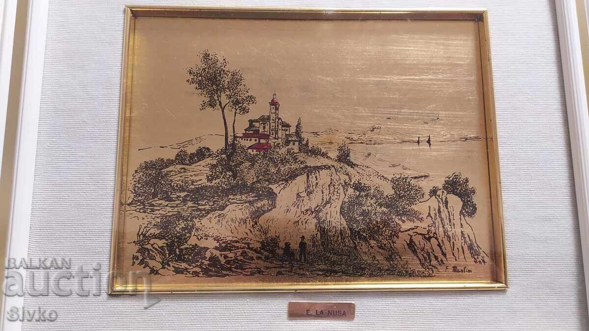 Παράδοση Μεγάλος πίνακας σε χρυσό με κορνίζα, τοπίο