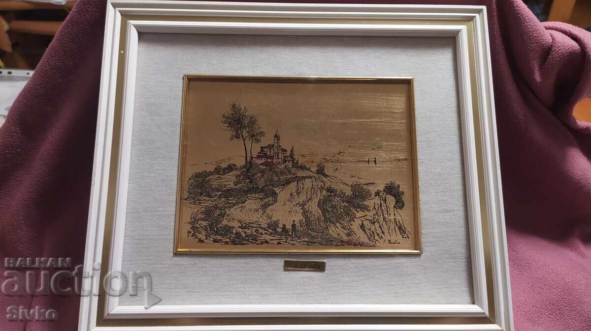 Μεγάλος πίνακας σε χρυσό με κορνίζα, τοπίο