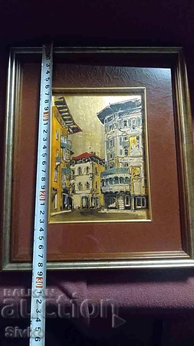 Tablou pe aur mare cu ramă Peisaj urban cu preț 119.99 BGN | € 61.35