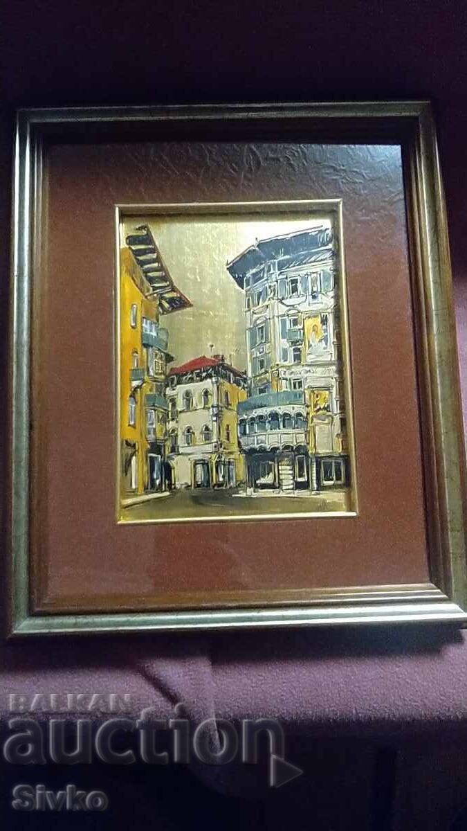 Tablou pe aur mare cu ramă Peisaj urban