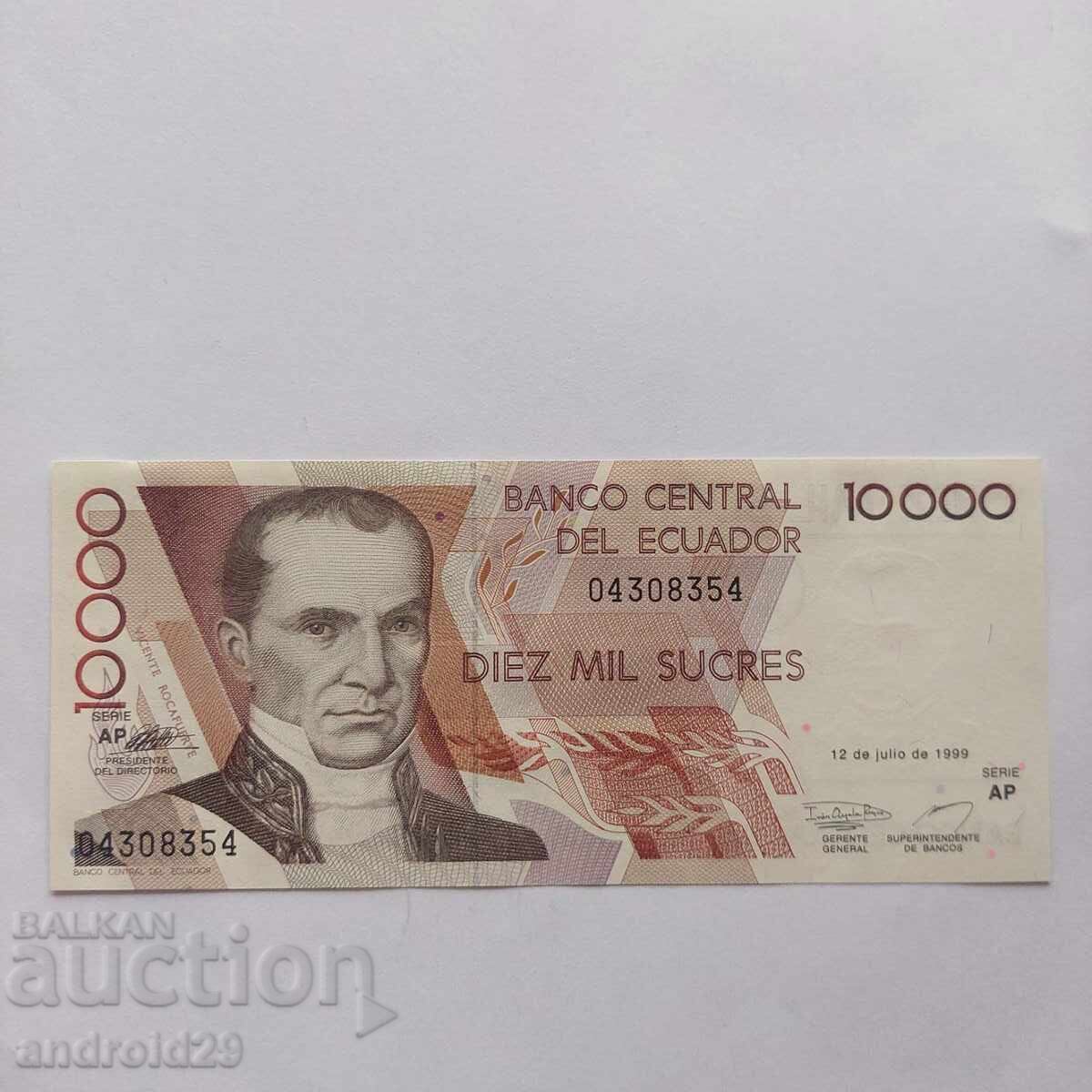 10 000 Сукрес/Sucres 1999г. ЕКВАДОР/ ECUADOR - Банкнота UNC