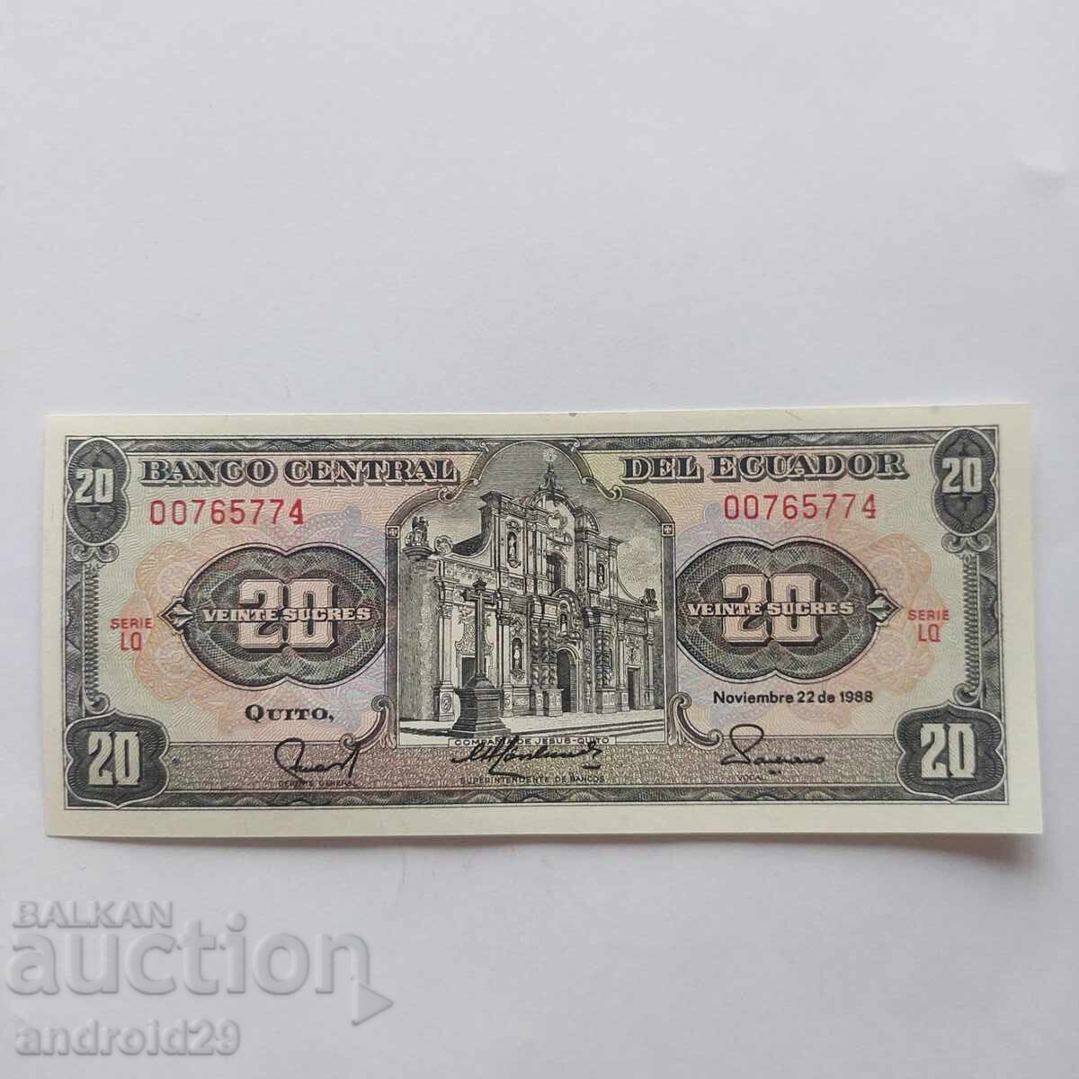 20 Sucres 1999 Ecuador - Banknote UNC 20 Sucres 1999 Ecuador - Banknote UNC