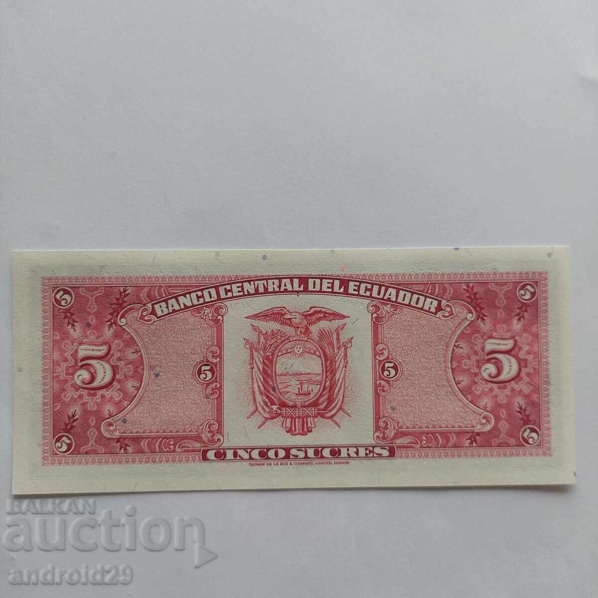 5 Sucres 1999, ECUADOR - Banknote UNC with price 6.00 BGN | € 3.07