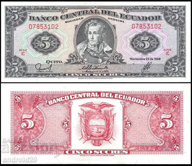 5 Sucres 1999g. ECUADOR - Bancnotă UNC