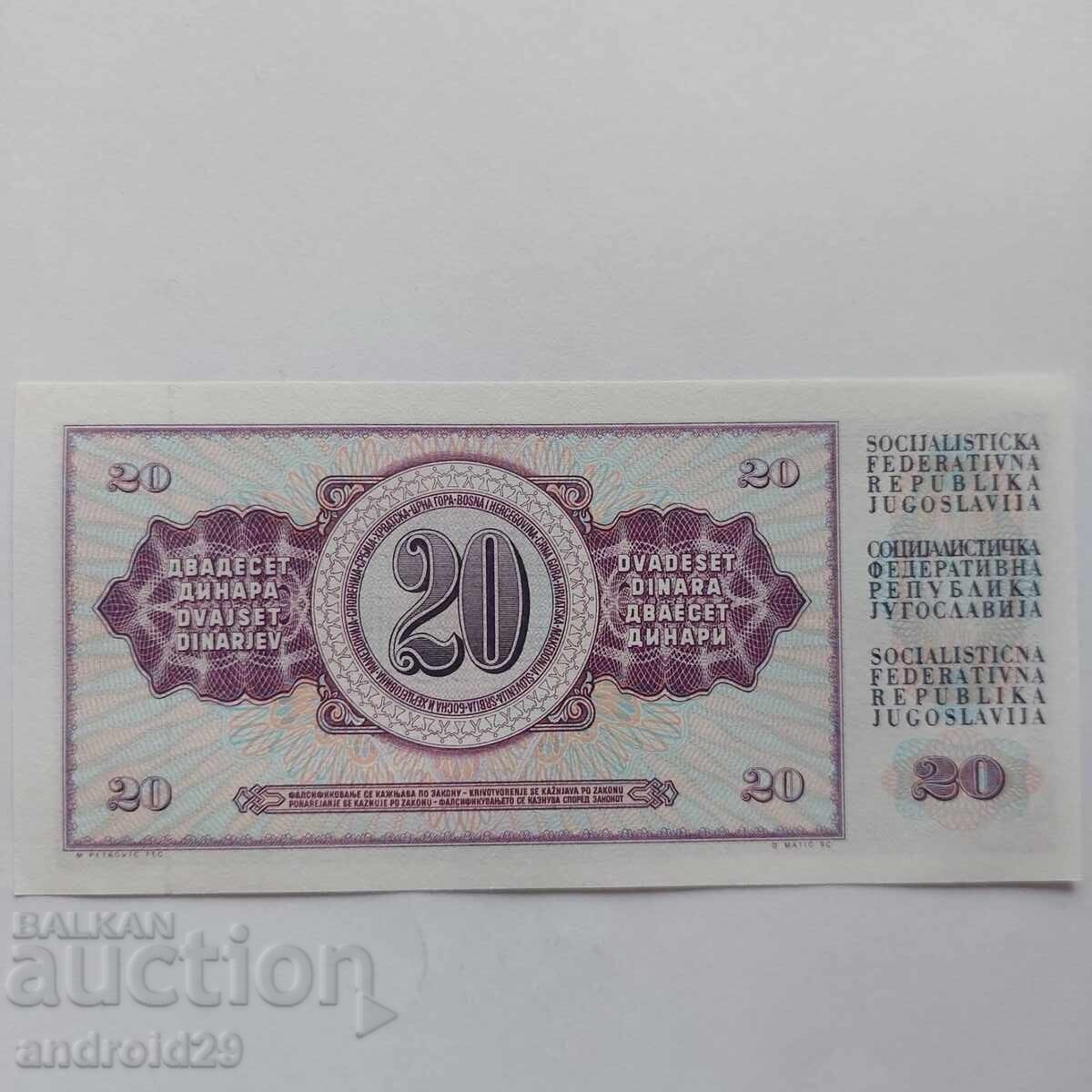 20 Dinari 1978g. IUGOSLAVIA - Bancnotă UNC cu preț 2.00 BGN | € 1.02
