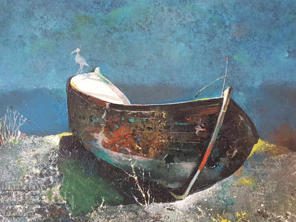 Δημοπρασία Μίτκο Ντιμιτρόφ 1946-2022 Βάρκα δίπλα στη θάλασσα 1995