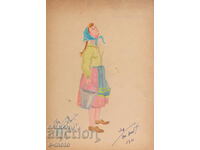 Pictură guașă scenografie, balet, proiect de costume 1961