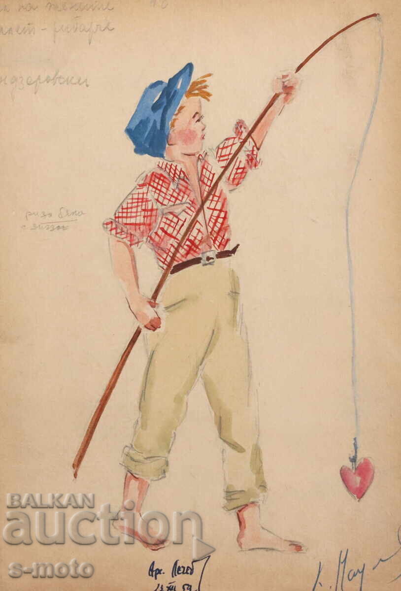 Gouache painting scenography, ballet, costume design project 1959