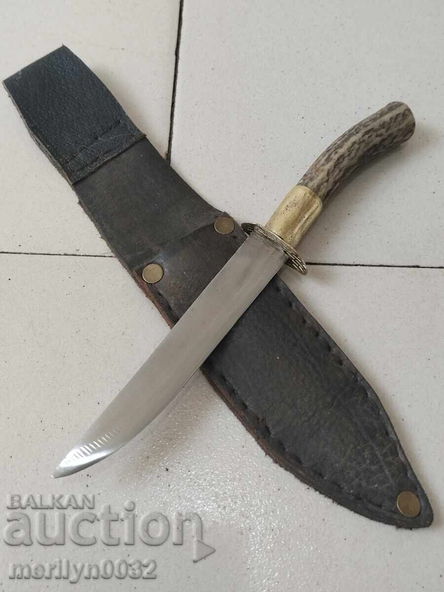 Hunting knife with sheath, deer antler handle with price 120.00 BGN | € 61.36