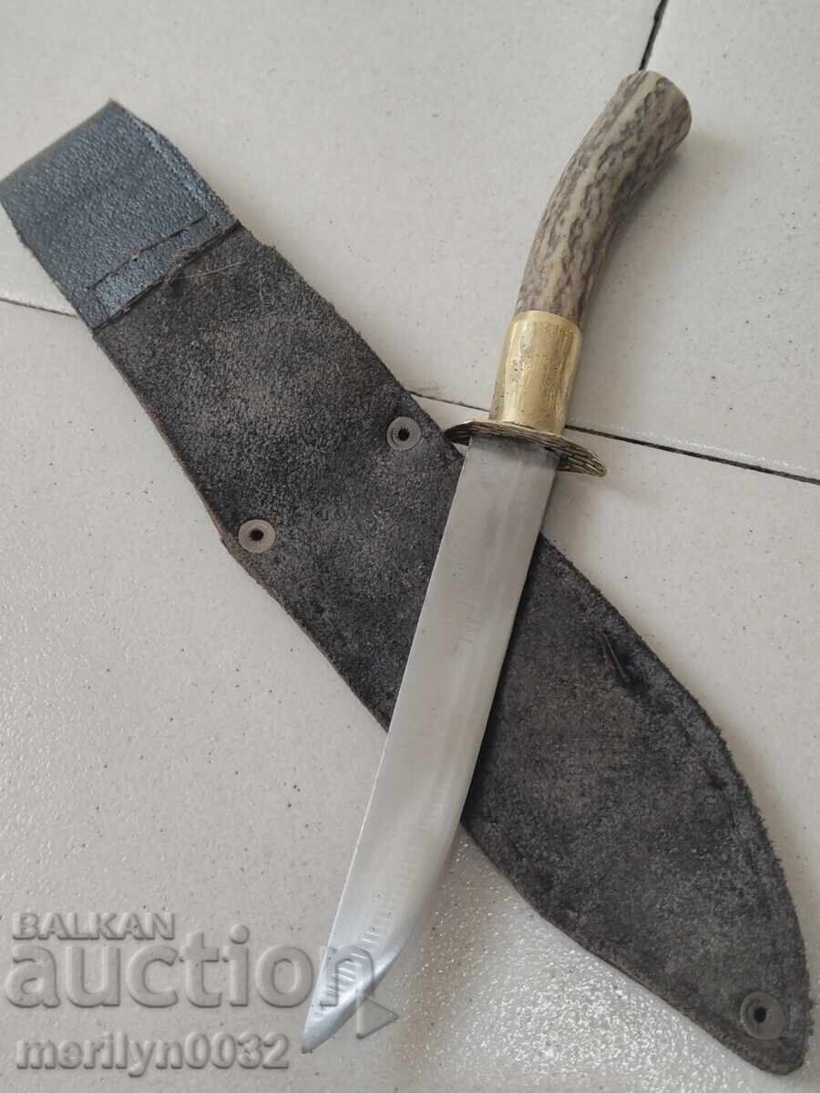 Cuțit de vânătoare cu teacă, mâner din corn de cerb - 7