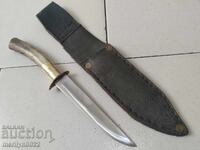 Hunting knife with sheath, deer antler handle
