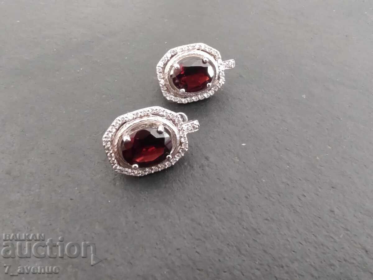 Auction  Earrings, silver, 925 silver with Garnet, designer, 14.06.25