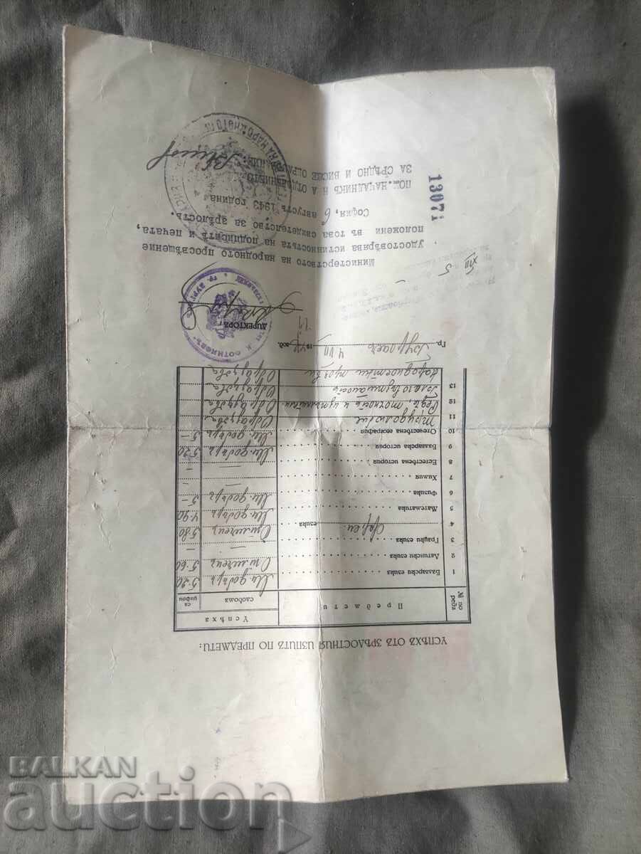 High School Diploma, Girls' High School Burgas 1942 with price 150.00 BGN | € 76.69