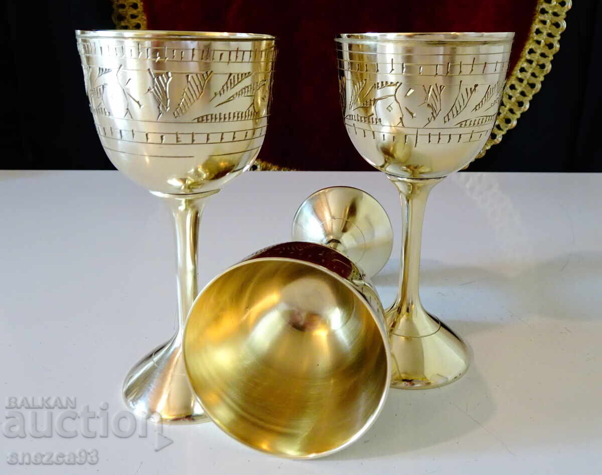 Χάλκινα φλιτζάνια για ρακή 100 ml, χαραγμένα, 3 τεμάχια - 6