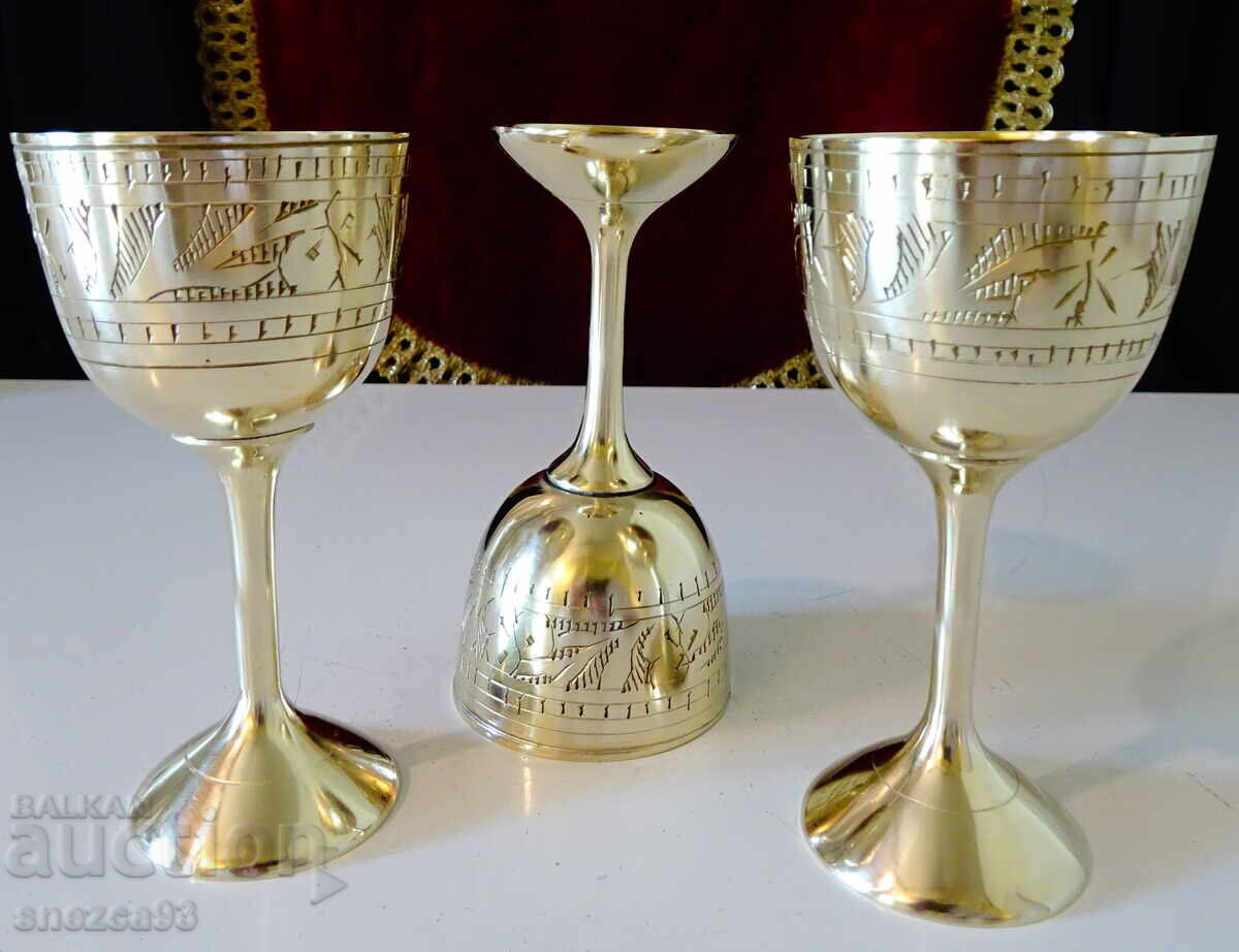 Χάλκινα φλιτζάνια για ρακή 100 ml, χαραγμένα, 3 τεμάχια - 7