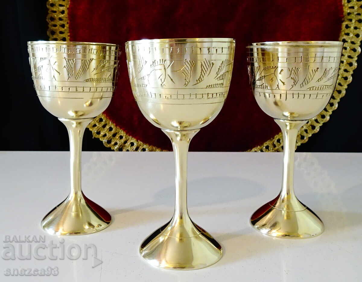 Χάλκινα φλιτζάνια για ρακή 100 ml, χαραγμένα, 3 τεμάχια