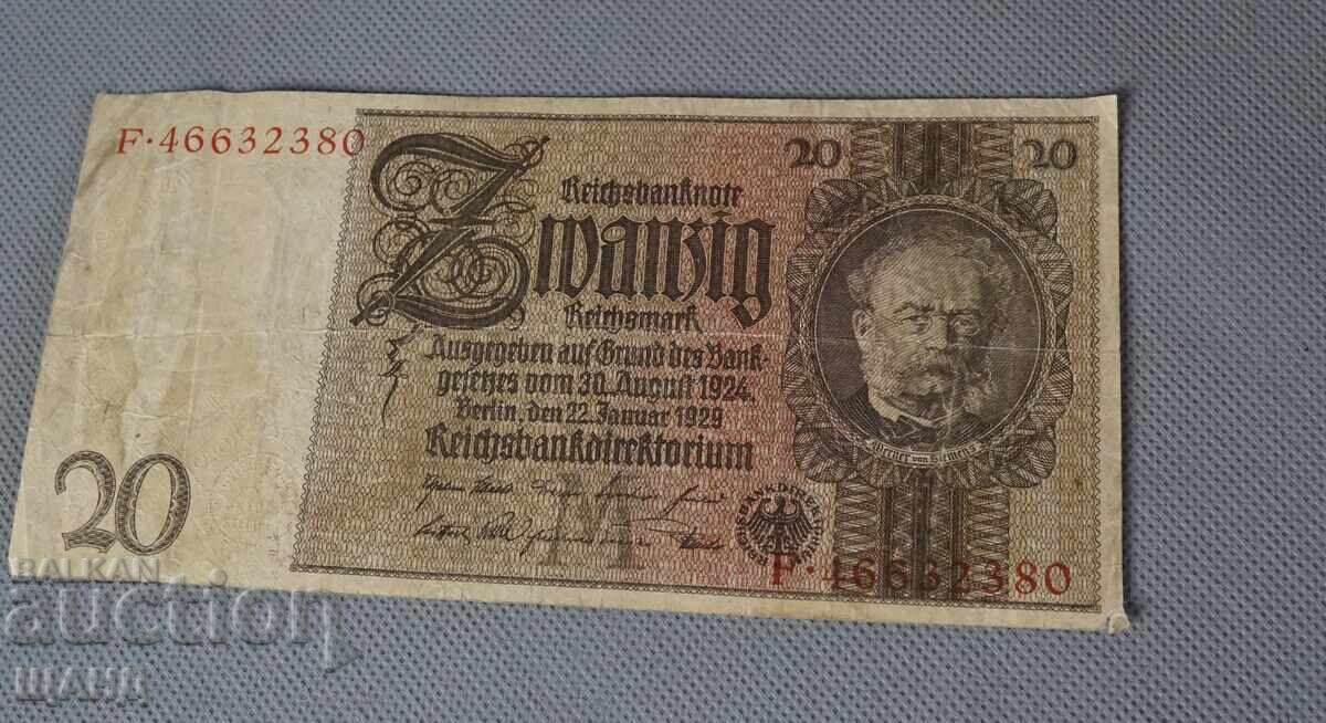 1929 German Banknote 20 Mark