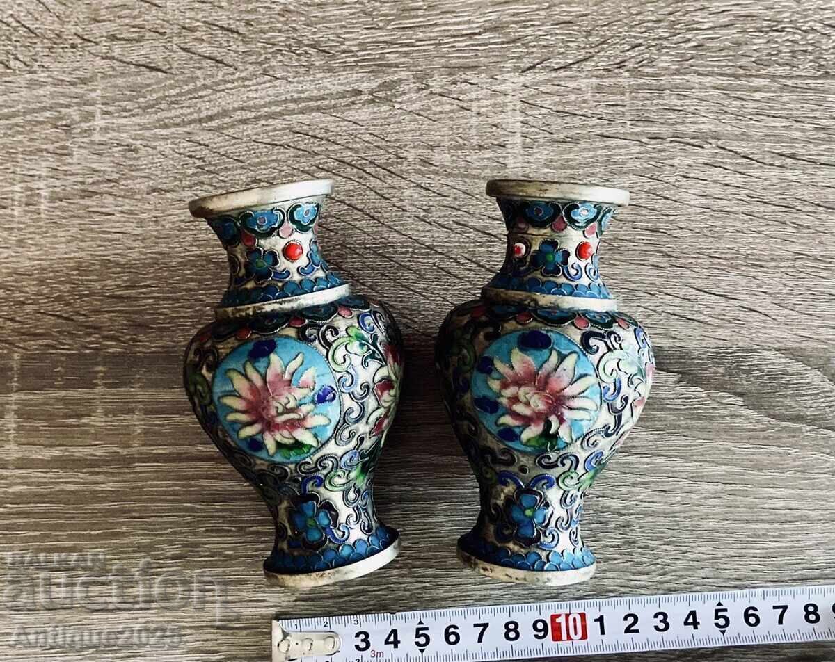 Аукцион Винтидж посребрени вази с ръчна флорална декорация