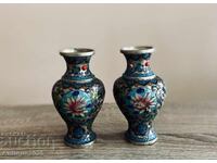 Винтидж посребрени вази с ръчна флорална декорация