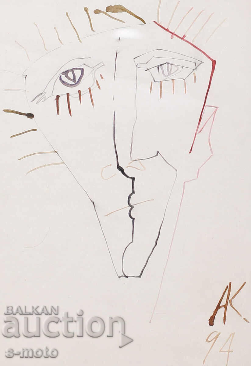 Atanas Kotsev (1957 - ) tablou acuarelă Portret - 5