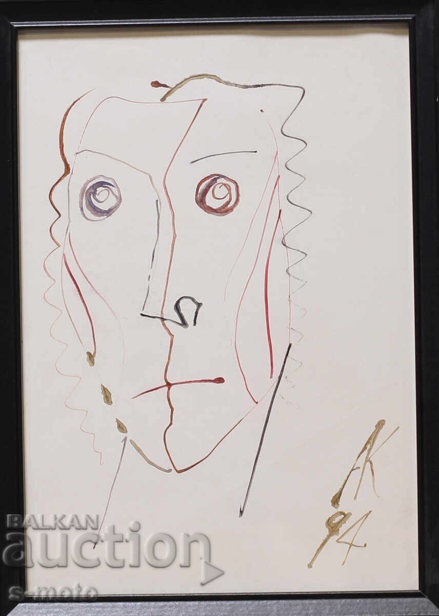Atanas Kotsev (1957 - ) watercolor painting Portrait 1994 with price 120.00 BGN | € 61.36