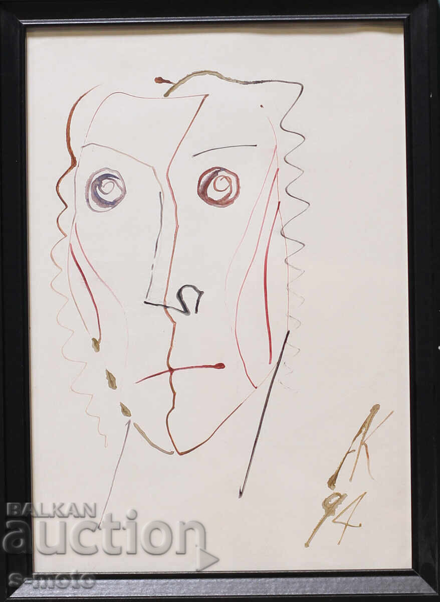 Atanas Kotsev (1957 - ) watercolor painting Portrait 1994