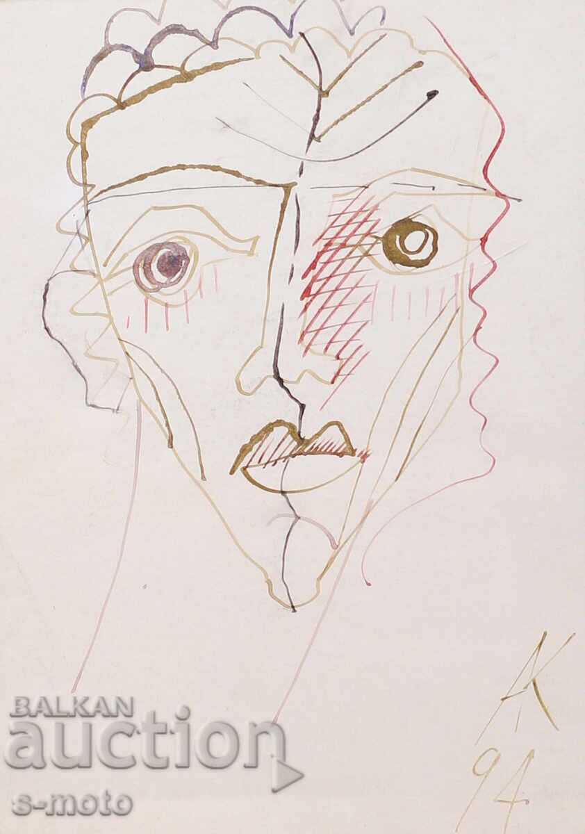 Atanas Kotsev (1957 - ) watercolor painting portrait 1994 - 5