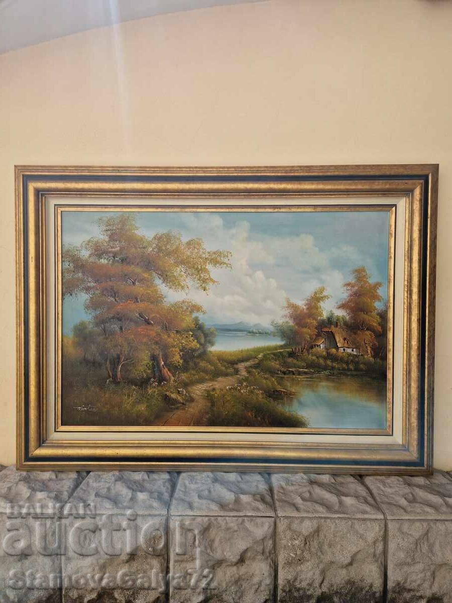 Υπέροχη μεγάλη αντίκα ζωγραφική με λάδι σε καμβά με τιμή 377.00 BGN | € 192.76