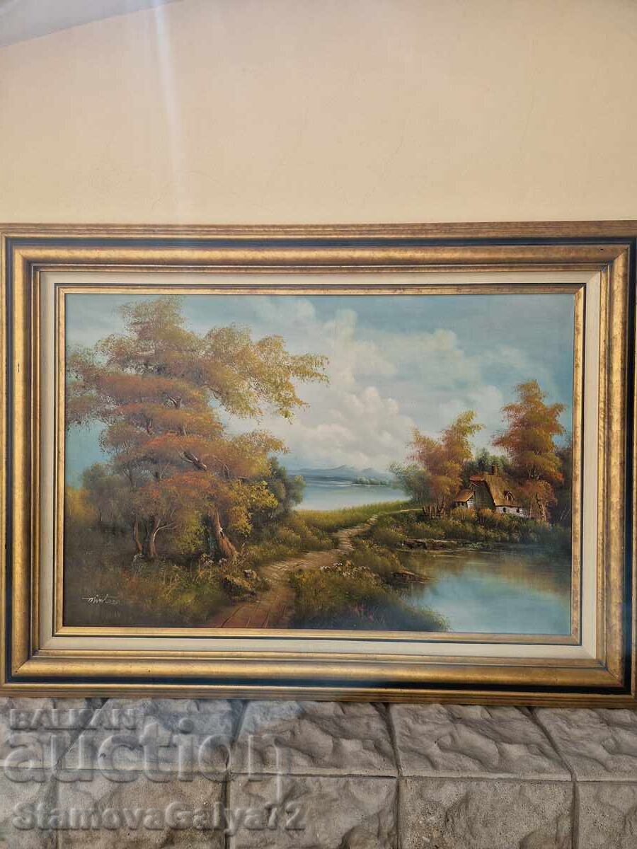 Δημοπρασία Υπέροχη μεγάλη αντίκα ζωγραφική με λάδι σε καμβά